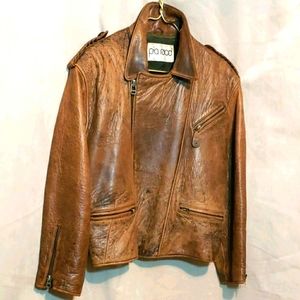 Pia Rucci VTG Heavy Brn/Tan Leather Jacket Sz L